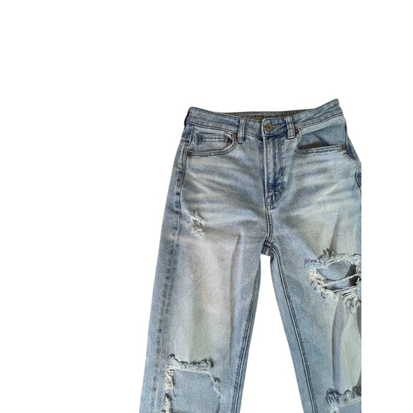 American Eagle Jeans Women 2 High Rise Distressed Mom Straight Stretch (W26 L25) - Picture 7 of 14
